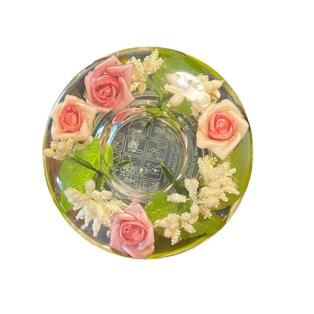 Traumlicht Dream tea Light Candle Holder Lucite Made In Germany Pink Florals
